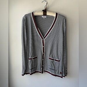 Talbots X Oprah Magazine Navy Blue, White & Red  Cardigan Size Large